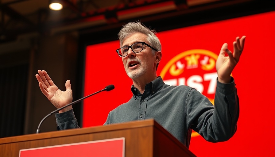 Middle-aged man delivering Frank Turek Gospel Presentation passionately on stage.
