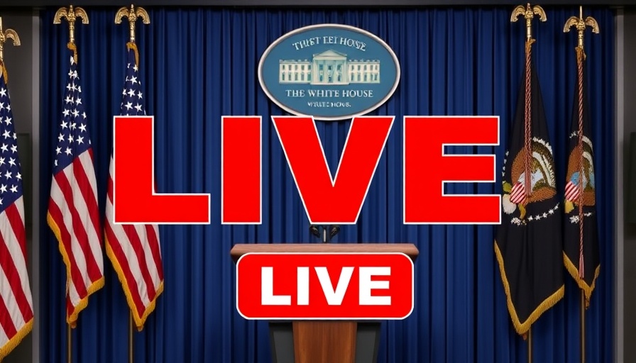White House press briefing podium with flags in live news setting.