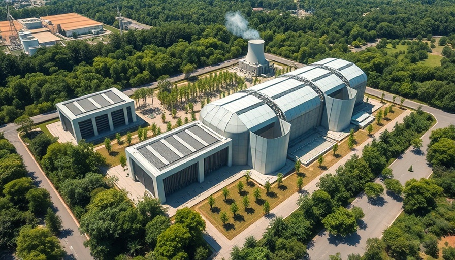 Aerial view of fusion power plant in green setting depicting Eni's fusion power deal.