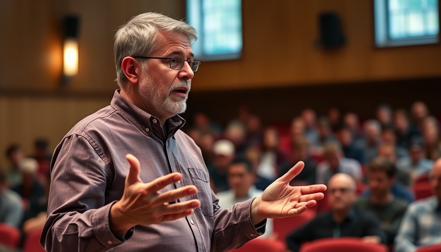 Scene of a speaker discussing biblical meaning of power and responsibility in an auditorium.