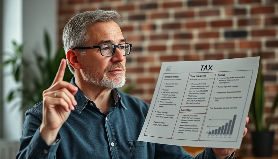 Middle-aged man discusses efficient tax strategies using a diagram.