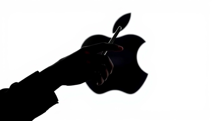 Silhouette of hand with device in front of Apple logo, Intel Apple partnership.