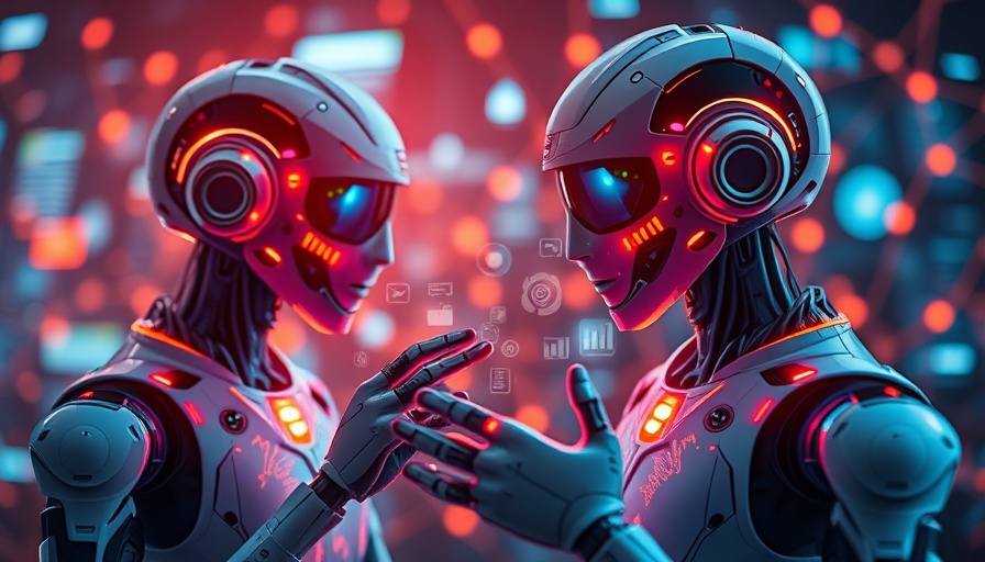 Futuristic AI agents for small businesses interacting with icons.