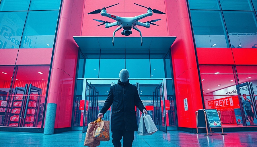 Drones monitoring shop entrance for shoplifting prevention