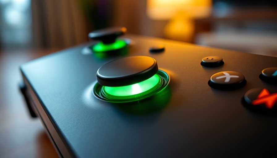 Close-up of Xbox Ally handheld with illuminated joystick.