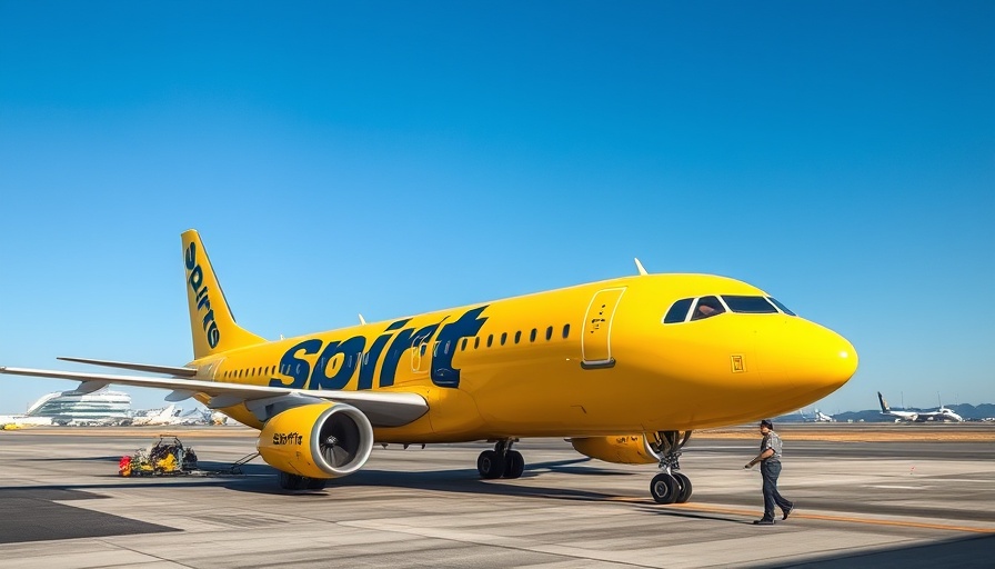 Yellow Spirit Airlines plane on tarmac with route adjustment.