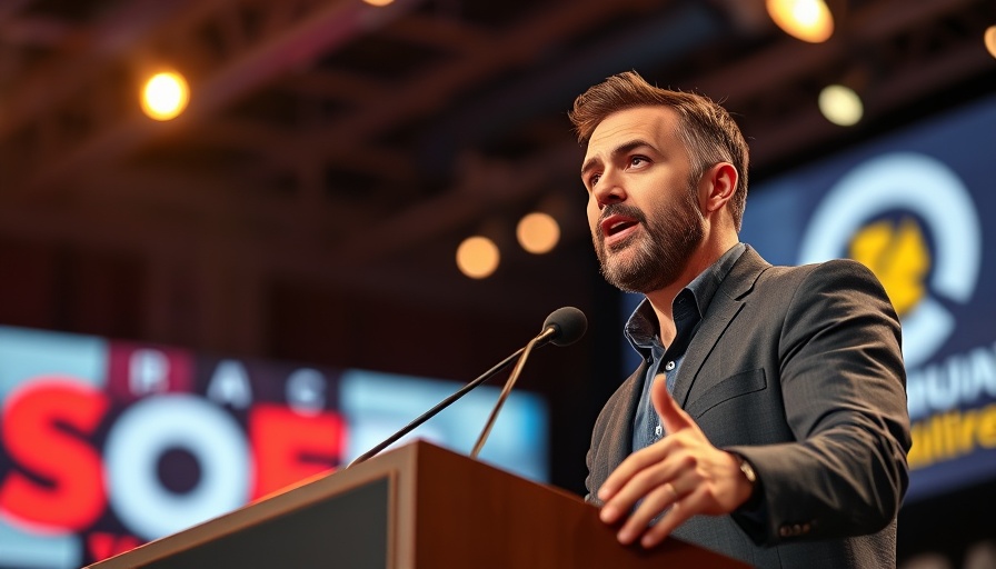 Speaker addressing an audience on a lit stage, related to Charlie Kirk’s influence on Christian families.