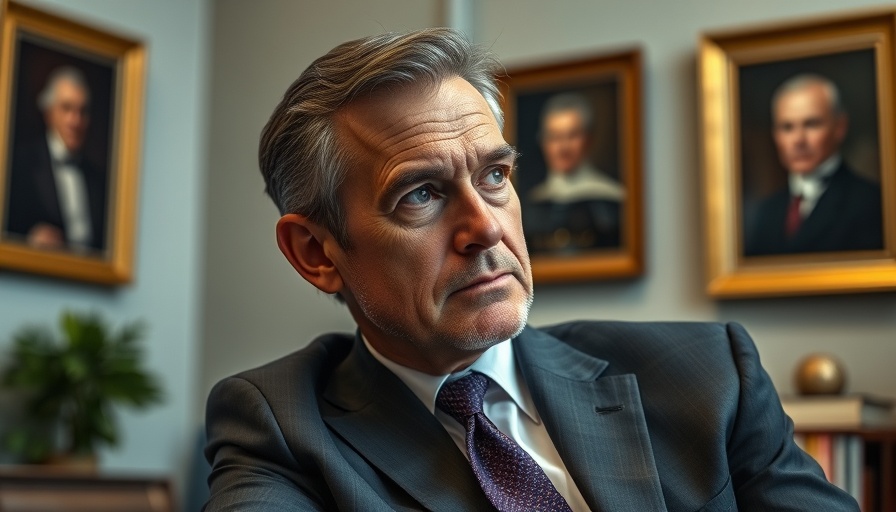 Mature man in suit in office, pondering political name-calling effects.