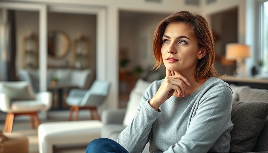 Thoughtful young woman on a financial freedom journey in a modern living room.