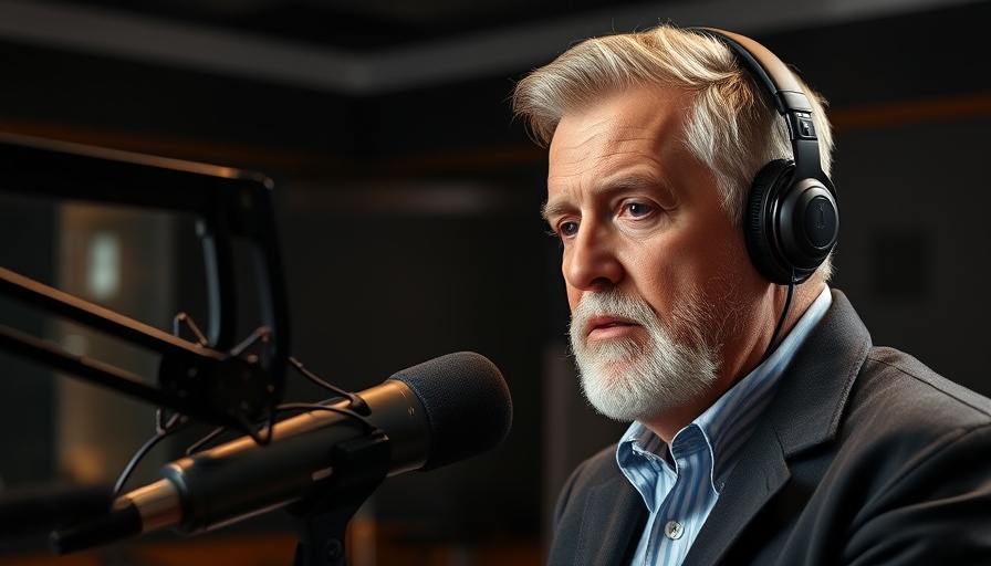 Mature man discussing pregnancy in a studio.