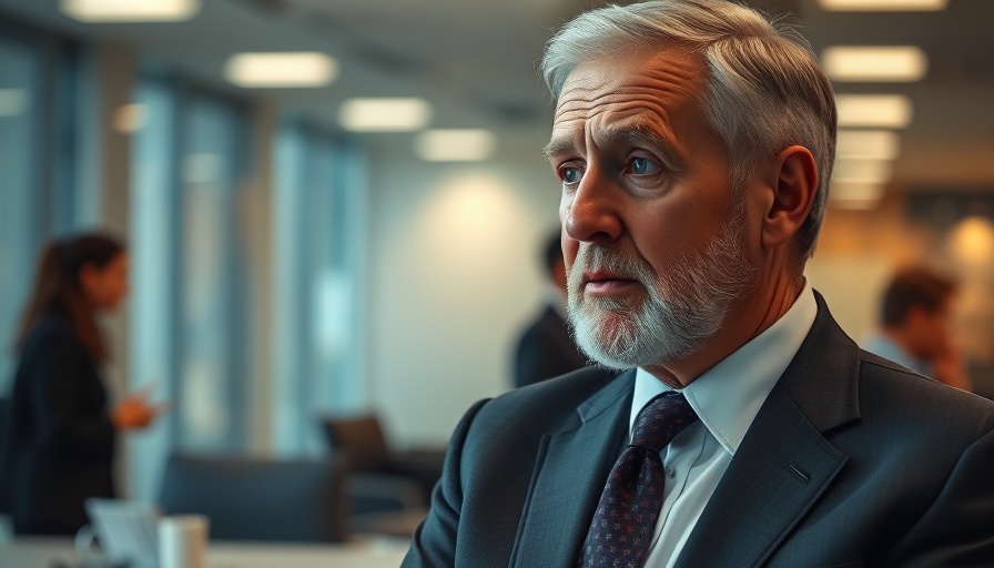 Older man in a suit engaged in conversation about migrant crisis in office.