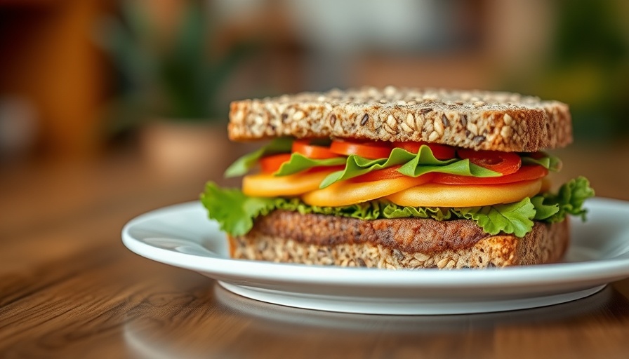 High-Protein Breads sandwich with fresh vegetables on a plate.