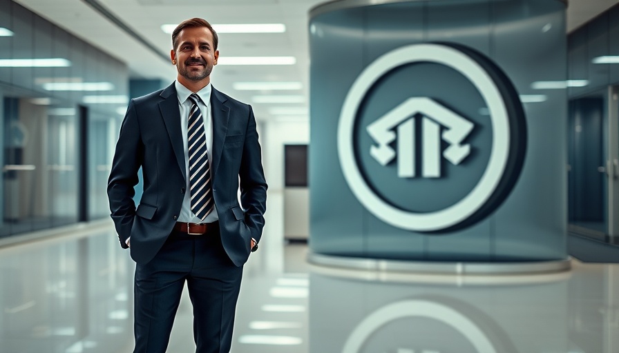 Businessman near corporate logo related to Zoopla House Price Index impact.