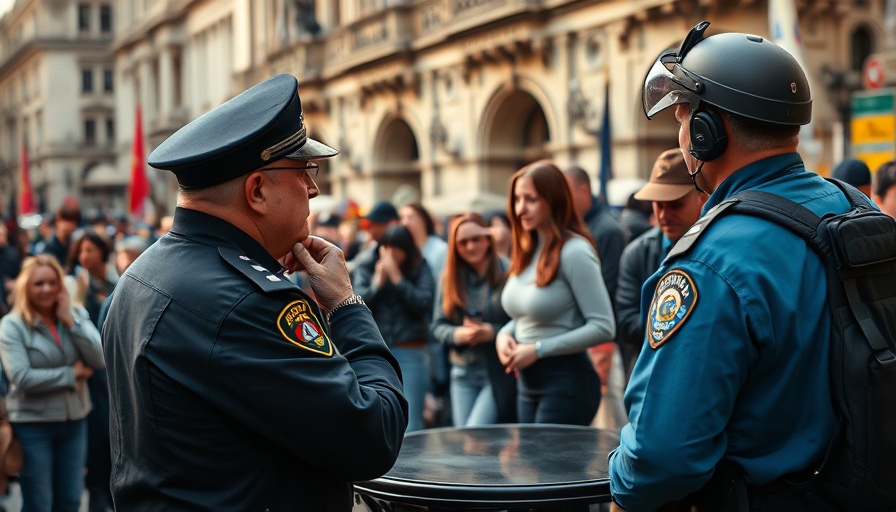 Concerned observer and police interaction in Newcastle, public event scene.