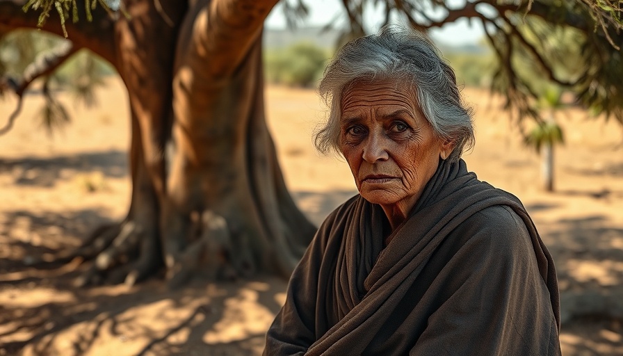 Solemn woman sitting under tree during Alfasia siege Sudan.