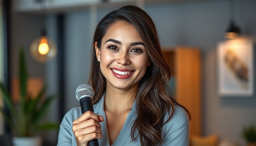 Confident woman holding microphone indoors, discussing how to secure a property this winter.