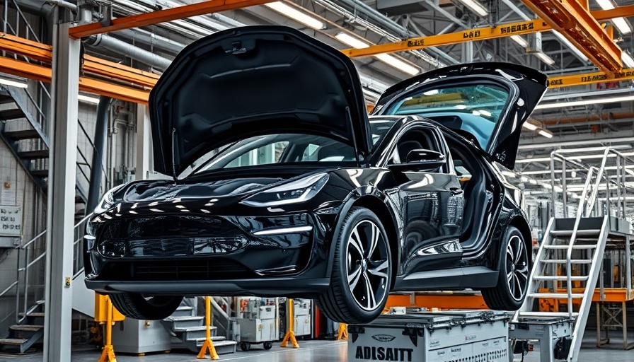 Black electric vehicle on assembly line hinting at end of EV tax credits.