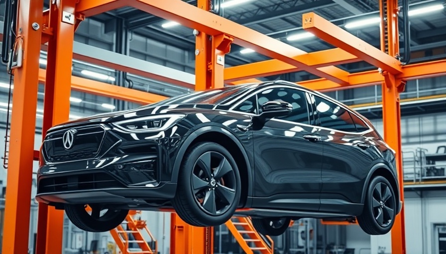 Black electric vehicle in factory assembly line with open hood - EV tax credits end.