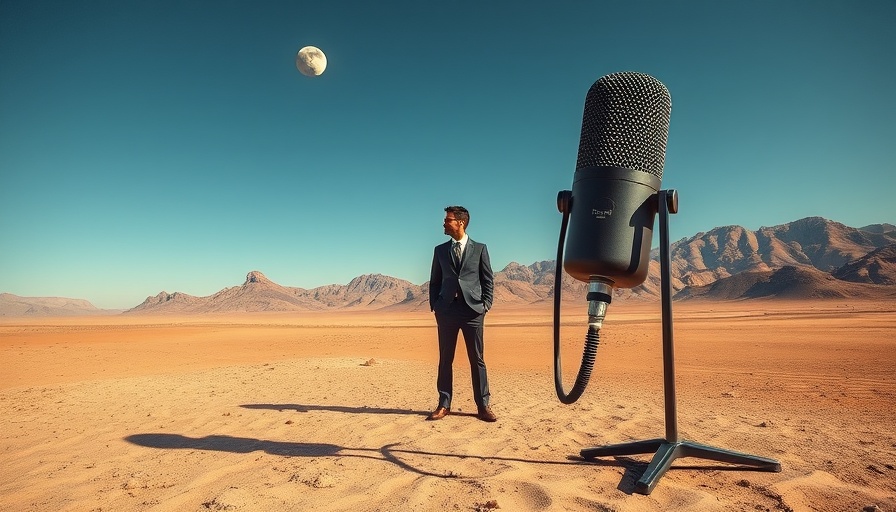 Surreal desert with man and giant microphone under moon - Living Quietly for a Loud Testimony