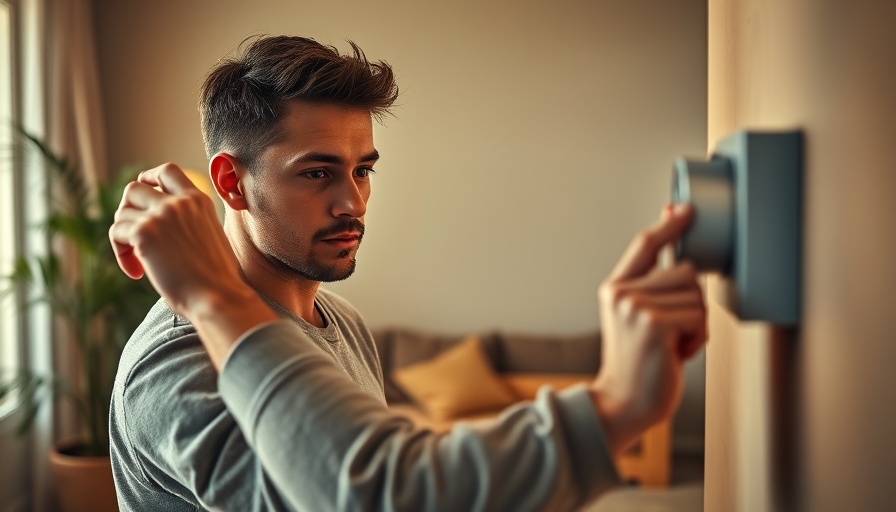 Man adjusting thermostat in living room amid energy price cap increase October 2025.