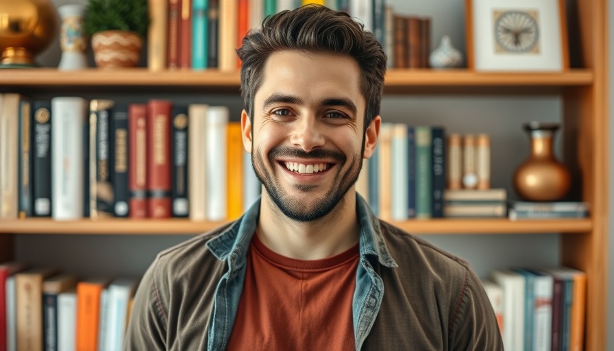 Smiling man standing in a well-lit room with a bookshelf, Urgent Property Financing Solutions.