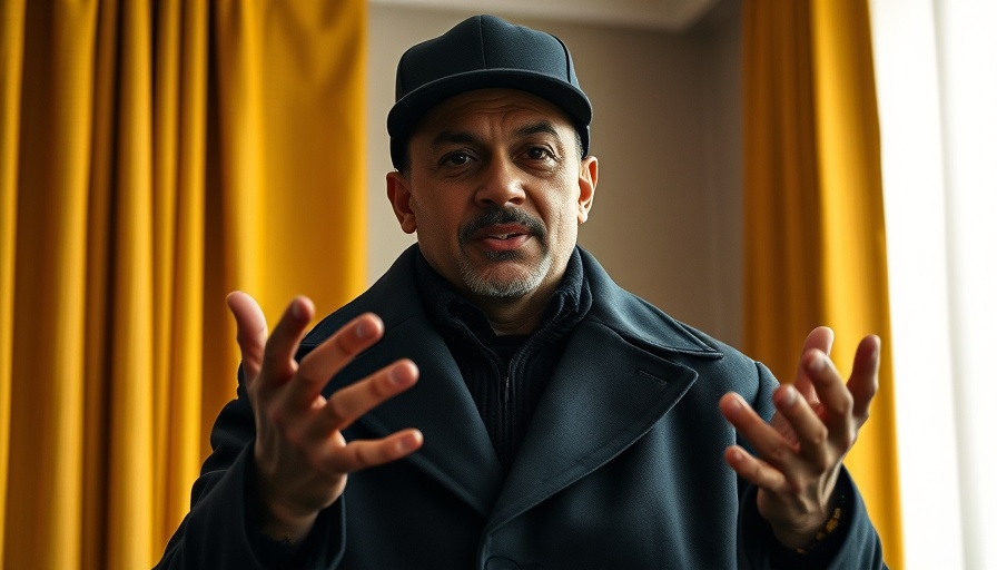 Confident man in black coat gesturing indoors, reflecting Tesla sales surge.