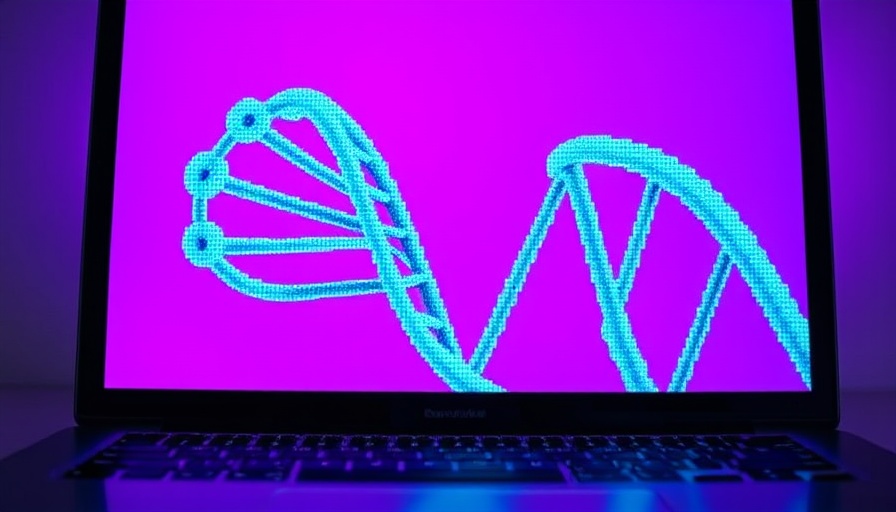 Digital DNA helix on laptop illustrating zero day threats in biology.