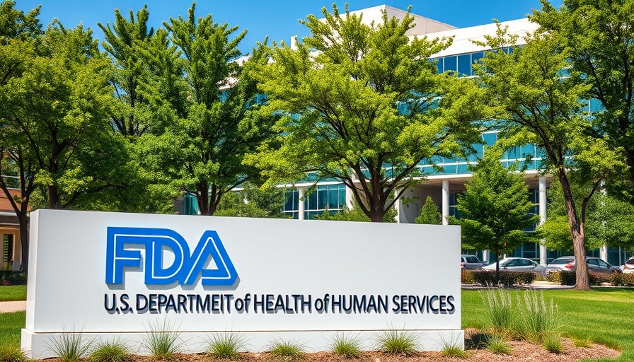 FDA headquarters sign and building in a tranquil setting.
