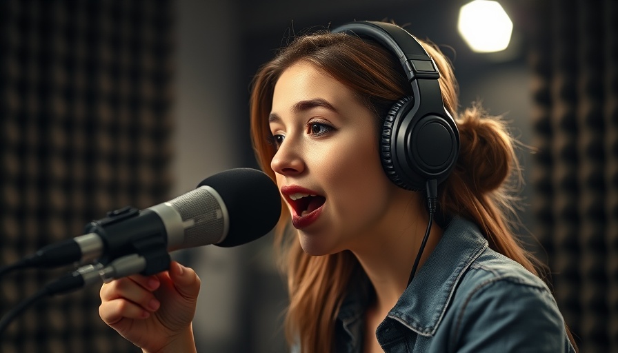 Woman in studio showing emotion on radio, conveying creativity under challenges.