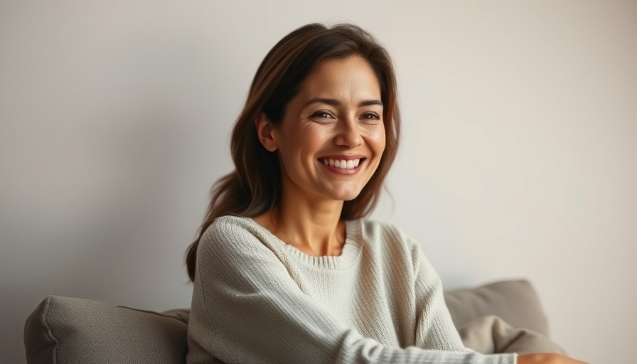 Does money matter? Woman smiling calmly against a subtle background.