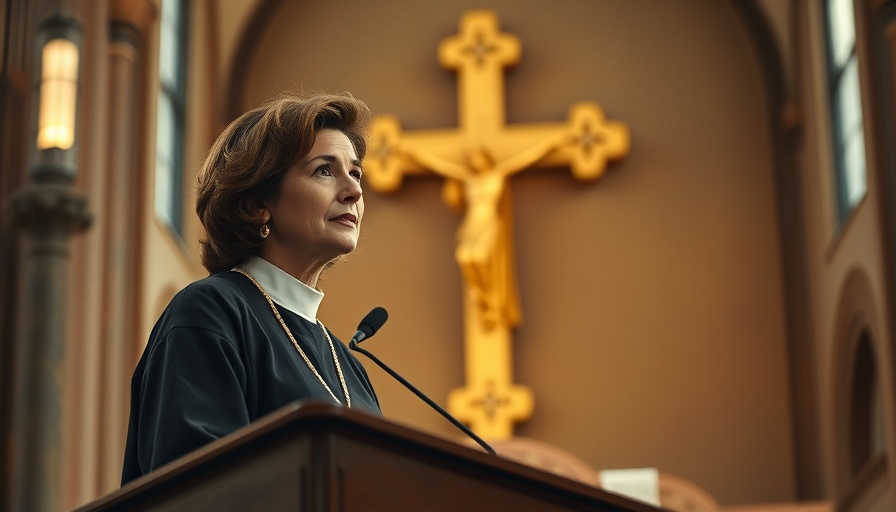 Female religious leader speaking on Anglican divides in a church setting.