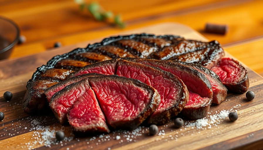 Juicy sliced steak on wooden board, restaurant chains tender steaks.
