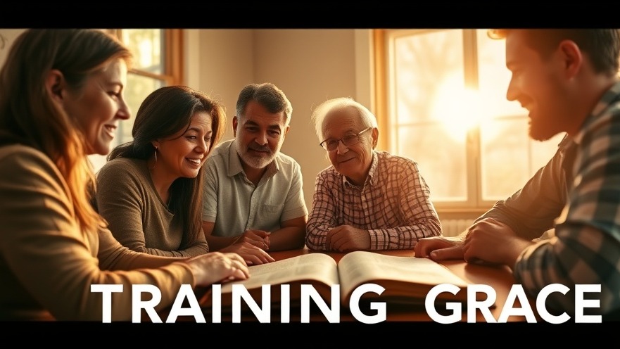 Diverse group studying, emphasizing grace and holiness in church community.