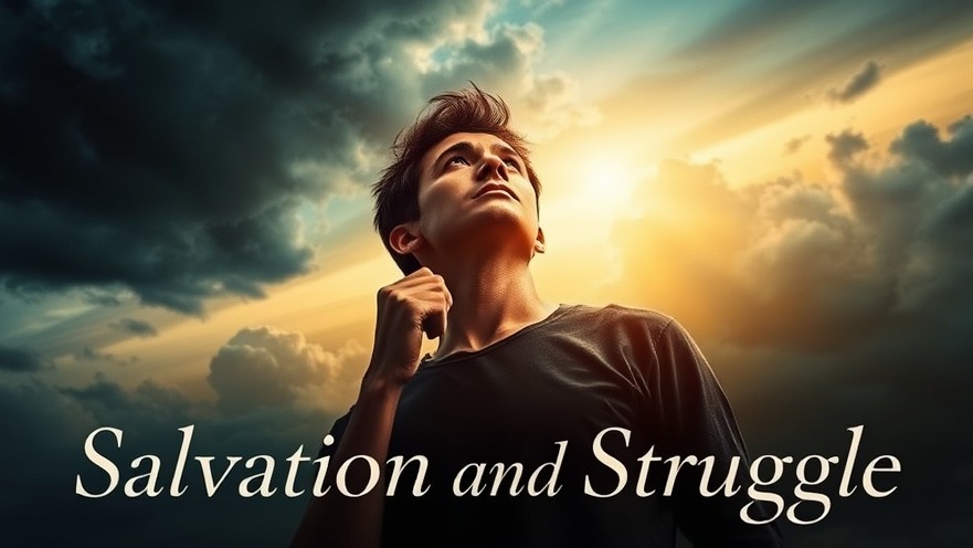 A person in thought, symbolizing faith struggles and resilience amidst a stormy sky.