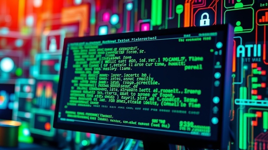 Futuristic computer monitor showing green encrypted text in a modern cryptography setup.