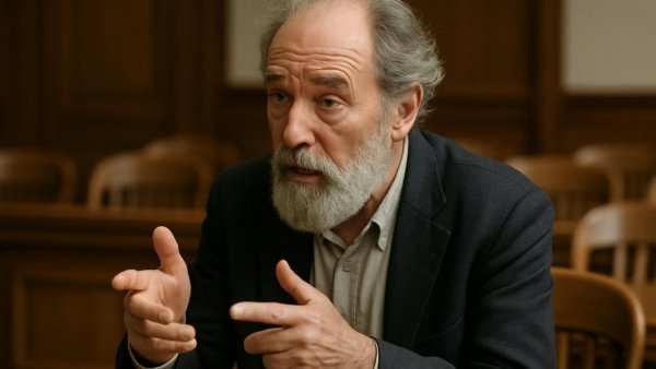 Elderly man discussing Utah OEM replacement parts bill at meeting.