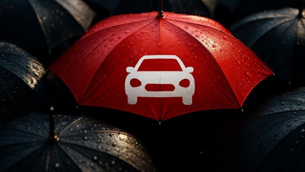 Red umbrella with car symbol, representing Auto insurance rates decline.