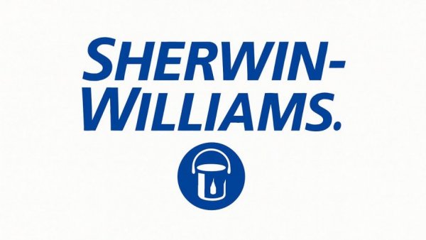 Sherwin-Williams logo in bold blue lettering on white background related to Collision Repair School Donations.