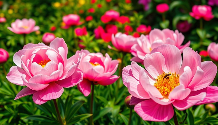 Ant beneficial for garden ecosystem among vibrant pink peonies.