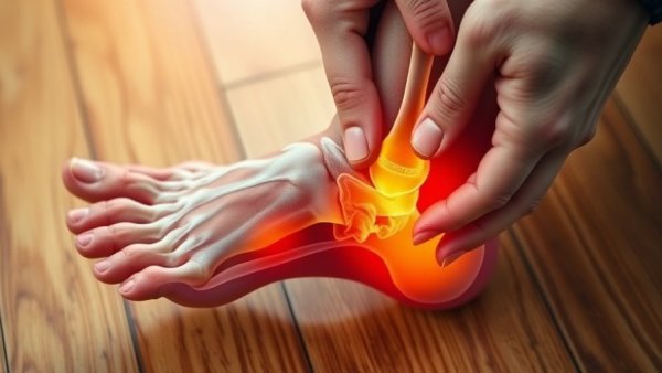 Illustration of gout symptoms in foot with relief advice.