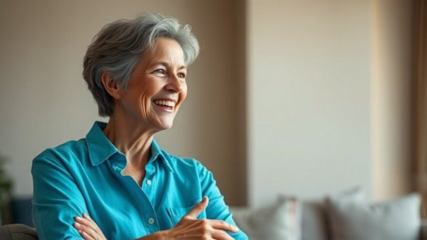Mature woman discussing ways to combat parasites, indoor setting.
