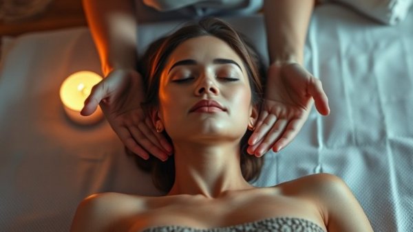 Relaxing Reiki session in spa for emotional healing.