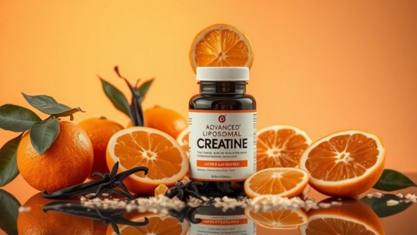 Elegant Advanced Liposomal Creatine with orange and vanilla display.