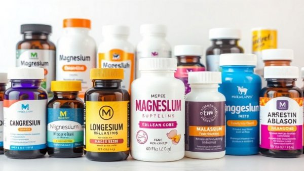 Personalized magnesium products showcasing different health benefits on a white background.
