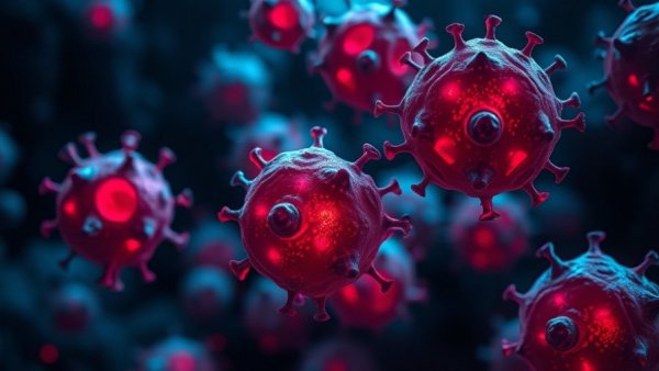 Illustration of vibrant cancer cells, related to Vitamin A impact on immune system.