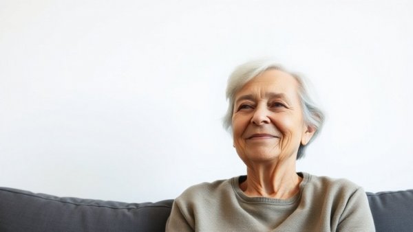 Elderly woman discussing effects of drinking only water for 7 days, indoors.