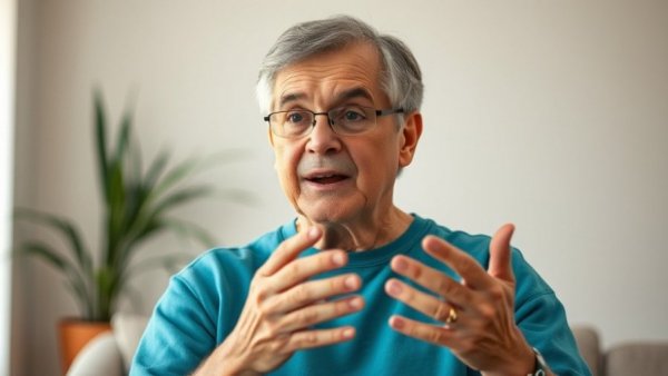 Mature individual discussing cayenne pepper benefits, indoor setting.