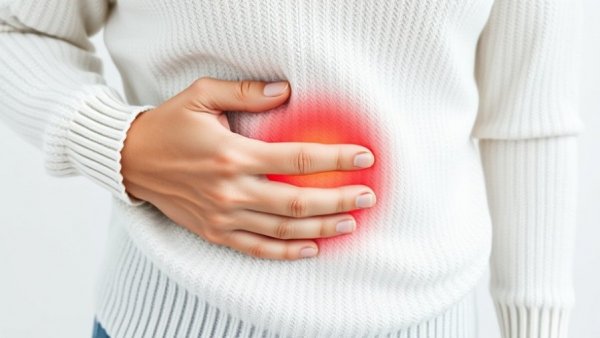 Close-up of a person holding abdomen in pain; concept of uterine bleeding.