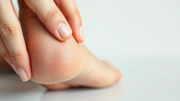 Dry cracked heel being examined for foot care tips for the colder months.