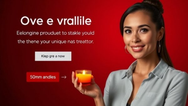 Candle promotion with confident woman discussing product.